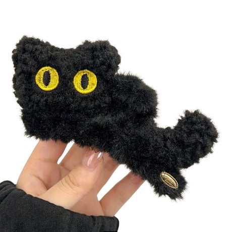 黒猫モコモコヘアクリップ｜ふわふわの瞳が見守るお守りアクセ