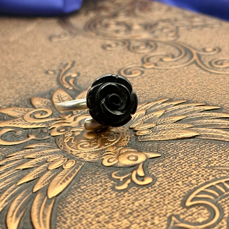 黒薔薇リング｜天然石オニキス薔薇フリーサイズ指輪 | ジュエリー春日