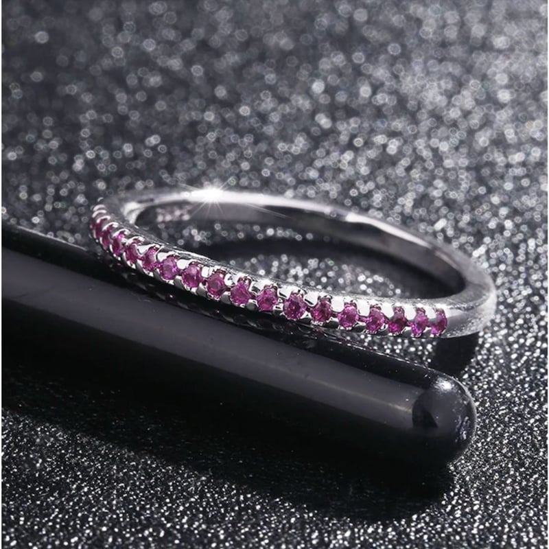 9月誕生石 ピンクサファイアリング｜ハーフエタニティ×シルバー925