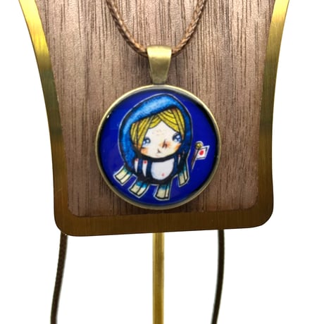 【受注生産】　保守派の推し活に｜《青ダルマ》現代画家ザビちゃんコラボネックレス｜ユニセックス