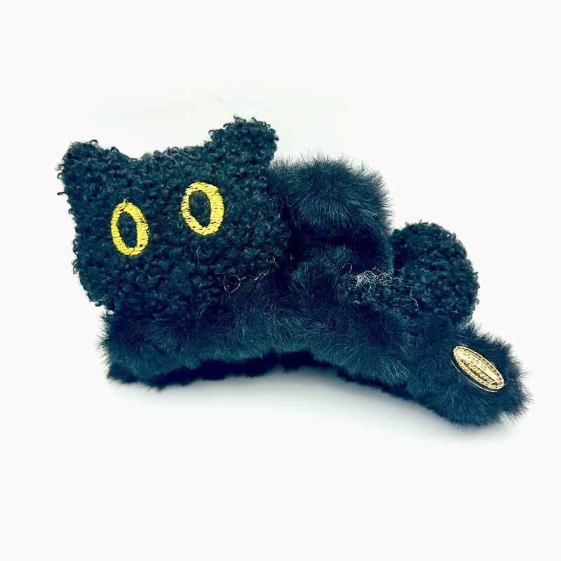 黒猫モコモコヘアクリップ｜ふわふわの瞳が見守るお守りアクセ