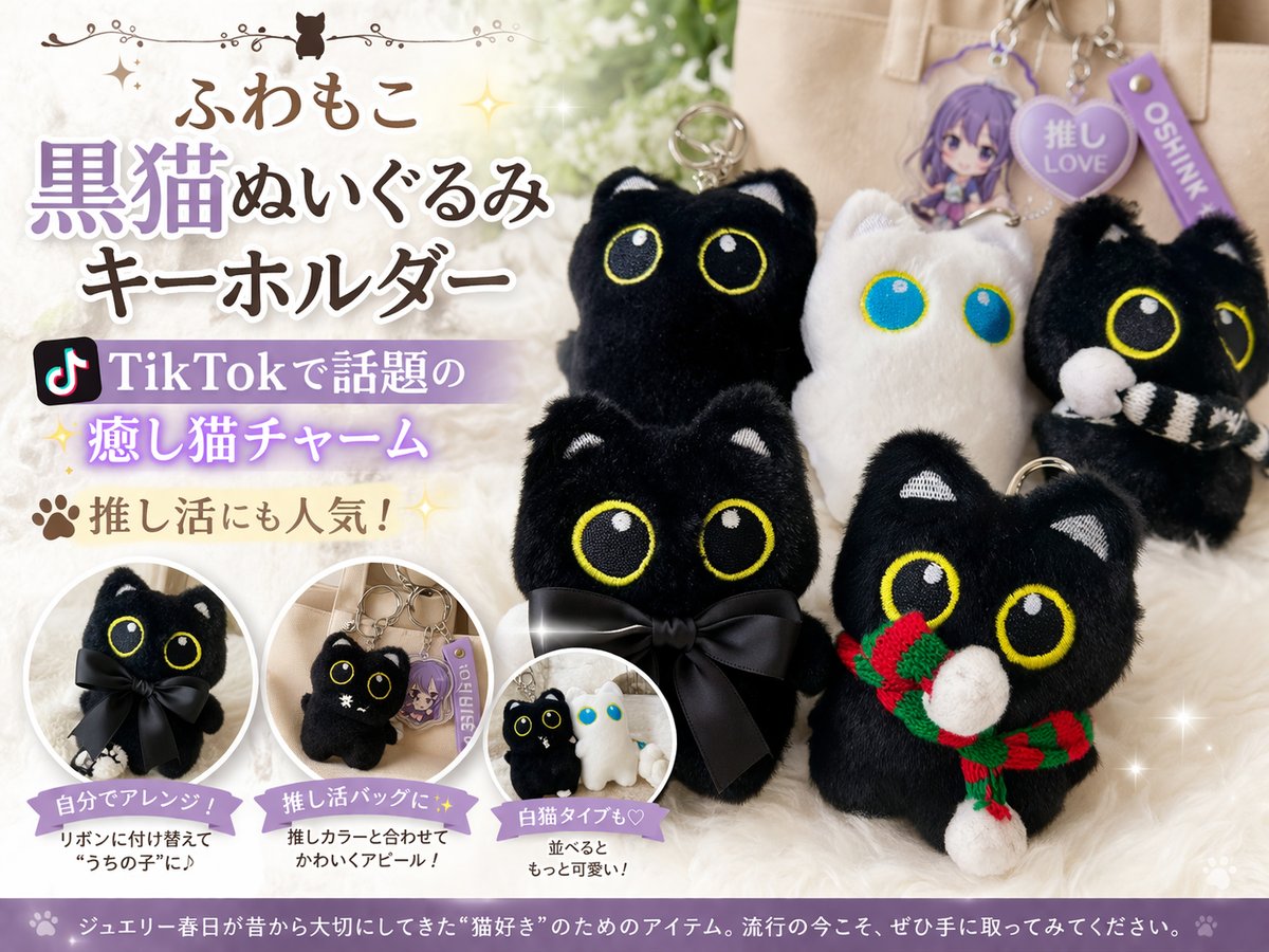ふわもこ黒猫ぬいぐるみキーホルダー｜TikTokで話題の癒し猫チャーム