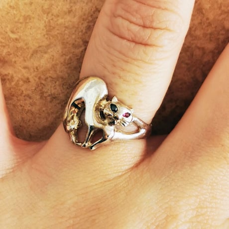 宝飾猫リング/ブラックダイア＆ルビー