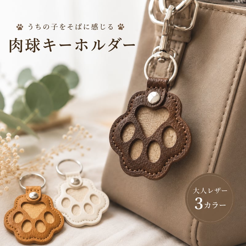 うちの子をそばに感じる 肉球キーホルダー｜大人レザー3カラー