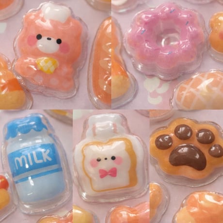 立体シール くまさんとパン ドロップシール 3Dシール ぷくぷくシール