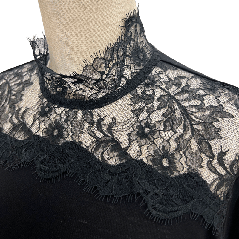 KA2405 レーヨンコットンジャージハイネックレース【 Black