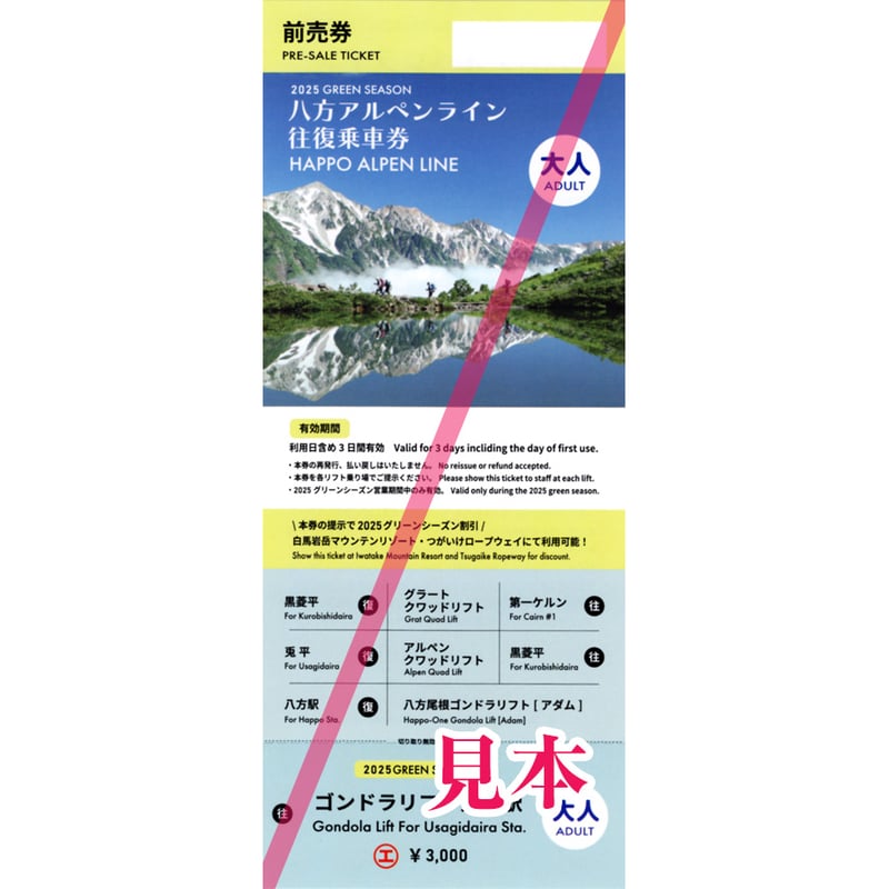 白馬八方尾根スキー場 リフト券引換券 (全日大人ゴンドラリフト
