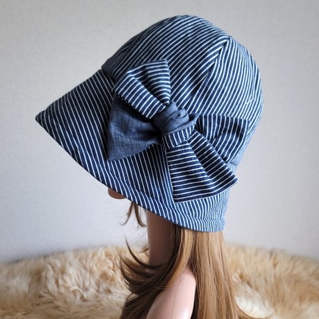 フィット hat×リボン★ヒッコリーデニム