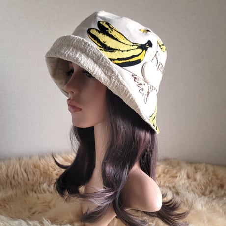 ★バナナ×コットンリネン★62㎝★襟元が邪魔になら無い★コンパクトhat