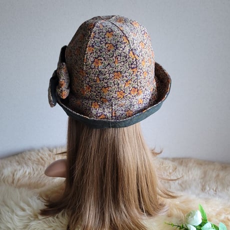 フィット hat★リボン  コーディロイFlower×グリーン