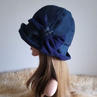 フィット hat★リボン  ネイビーカラー着物生地