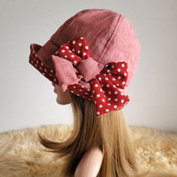 フィット hat×リボン★優しいレッドダンガリー×ドット★約60㎝