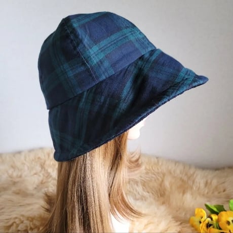 フィット hat×リボン★グリーン&ネイビーチェック