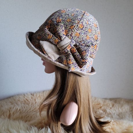 フィット hat★リボン  コーディロイFlower×ブロックチェック