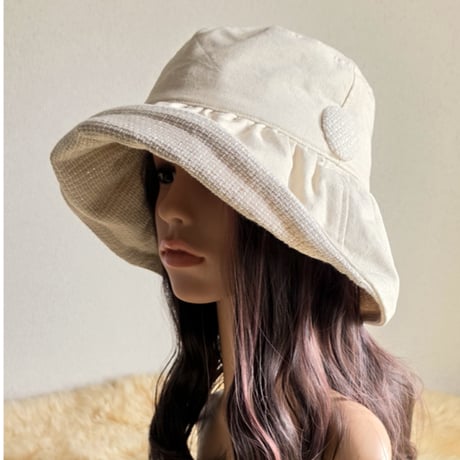 ナチュラルcottonリネン★約62㎝★日差しに負けない★ギャザーフリル 帽子