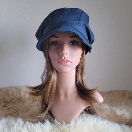★しっかり cottonヘリンボーンネイビー★みんなに 見せたい 渦巻くback スタイル★ゆったり★ ネイビーwood