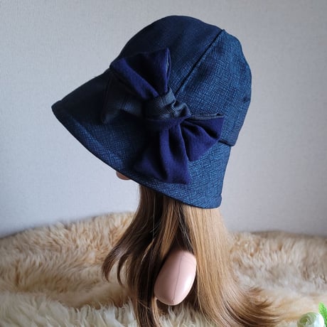 フィット hat★リボン  ネイビーカラー着物生地