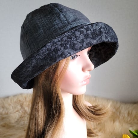 フィット hat×リボン　薄手ソフトデニム　ブラック系
