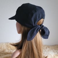 定番ブラックcotton★メンズ感を出さない★大人の女子 リボン キャップ★ゆったり リボン調節