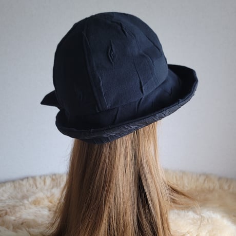 フィット hat×リボン★約59.5㎝★ブラックニット地リボン
