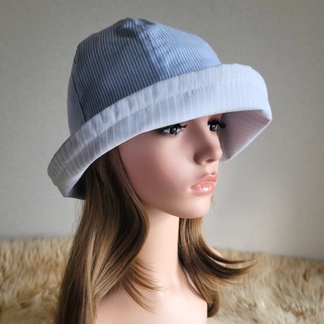 爽やか水色系★ストライプミックス★約59.5㎝★フィット hat×リボン