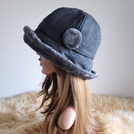 ふわモコ★フィットhat★グレー系★太目のストライプ