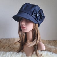 味わいを楽しむ★しっかり デニム★60.5㎝★蝶が舞う バタフライキャスケット