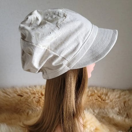 ★贅沢レース★みんなに 見せたい 渦巻くback スタイル★ツイストキャスケット★cottonリネン