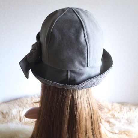 フィット hat★リボン  グレー系しっかりcotton×着物生地
