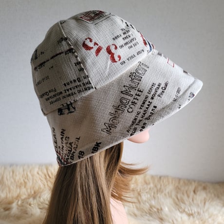 ビッグくるみボタン★フィット hat★約60㎝★ナチュラルベージュ★cottonリネン×コーヒー