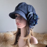 ★three. premium★アルパカ薄手イタリアツイード★ブルーグレー系★ふわり＊前後フラップ付きキャスケット