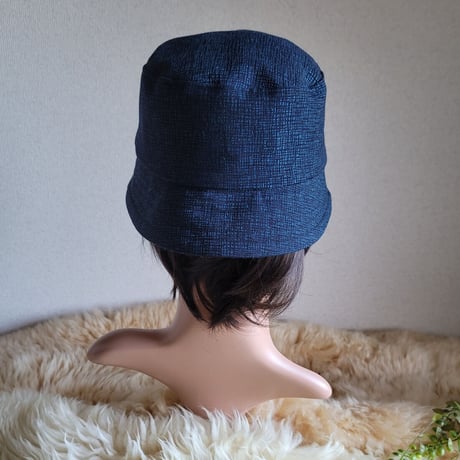 ユニセックス★バケット ハット★着物生地　ネイビーカラー