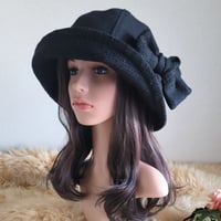 ★フィット hat★62㎝★サイズベルト付き★薄手ブラックwool×ブラックツイード