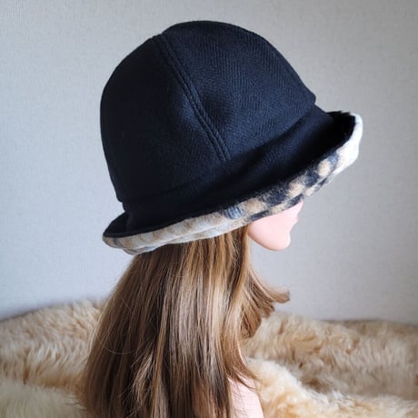 フィットhat★ベージュ系ウール×プレミアムチェック柄