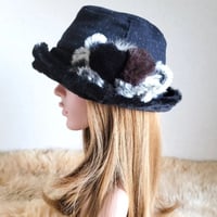 ポンポンふわり滑らかhat★60㎝★ネイビー水玉wool