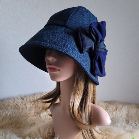 フィット hat★リボン  ネイビーカラー着物生地