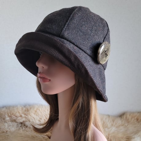 フィット hat★59.5㎝★薄手カラフルネップウール★ブラウングレンチェック
