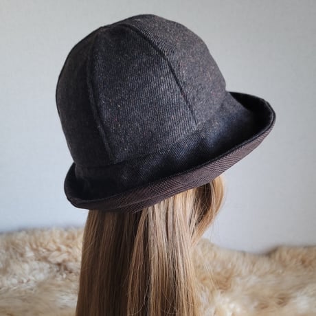 フィット hat★59.5㎝★薄手カラフルネップウール★ブラウングレンチェック