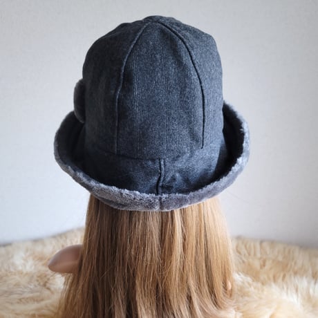 ふわモコ★フィットhat★グレー系★太目のストライプ