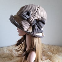 フィット hat★リボン★サイズ調節付き★やわらか千鳥格子柄