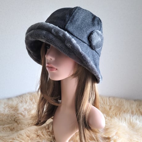 ふわモコ★フィットhat★グレー系★太目のストライプ