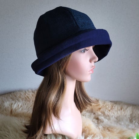 フィット hat★リボン  ネイビーカラー着物生地