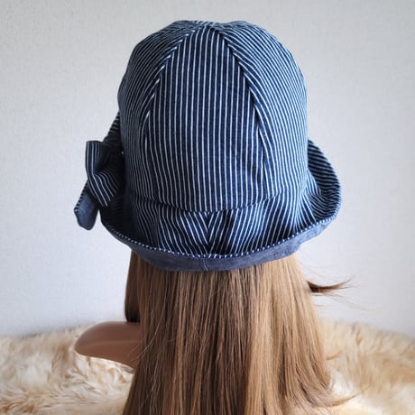 フィット hat×リボン★ヒッコリーデニム
