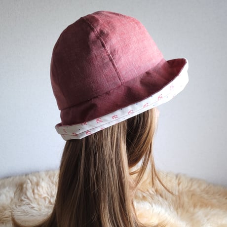 フィット hat×リボン★優しいレッドダンガリー×イカリ柄