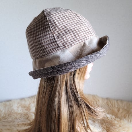 フィット hat★リボン★サイズ調節付き★やわらか千鳥格子柄