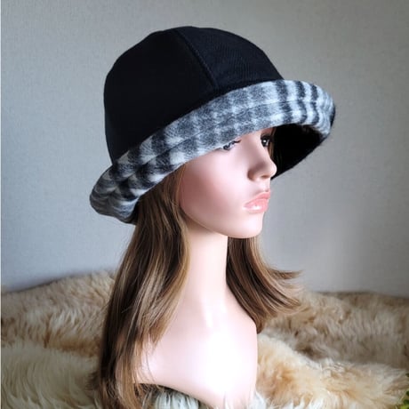 フィットhat★BLACKウール×プレミアムチェック柄