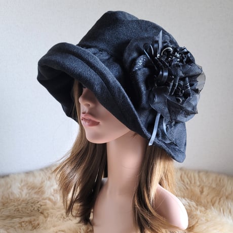 three.luxury★国産カシミア100%★グレー系★日差しに負けない★ギャザーフリル