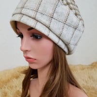 切り替えが立体的で素敵な ウールベレー帽★オフホワイト系