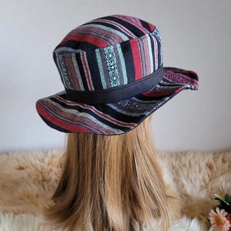 メキシカンファブリック★61.5㎝★味わいブラウンデニム★自分らしくアレンジ hat