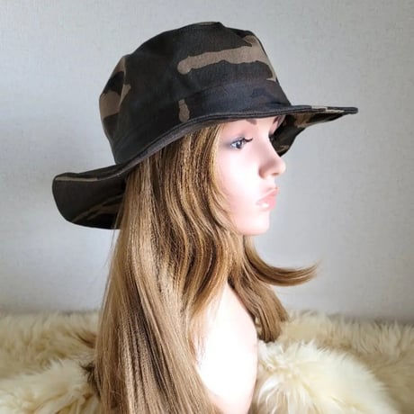 自分らしくアレンジ hat★61.5㎝★ゆったり サイズ調節付き ワイヤー入りハット 迷彩 wood